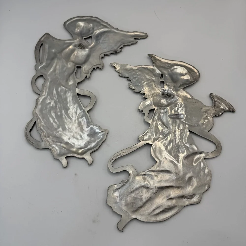 Vintage Set Of 2 Cast Seagull Pewter Angel 1990
